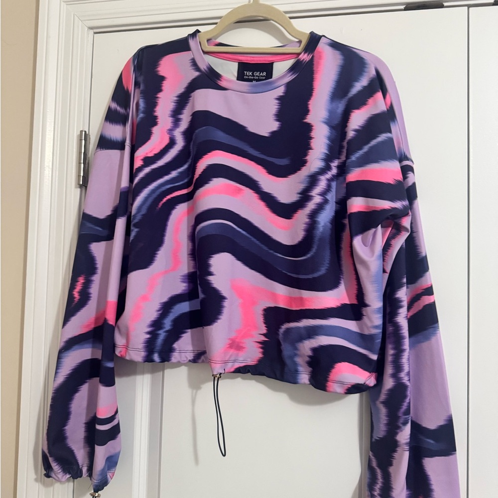 Tek Gear Pink and Blue Cropped Graphic Hoodie